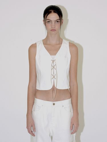 Cotton Lace Up Vest - White - DIAGONAL - Modalova