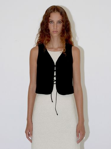 Cotton Lace Up Vest - Black - DIAGONAL - Modalova