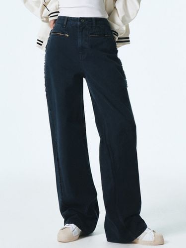 Zipper Fringe Straight Denim Pants_Navy - CITYBREEZE - Modalova