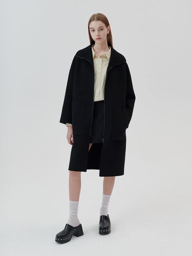 Cashmere Handmade Zip Up Coat_Black - LeftSeoul - Modalova