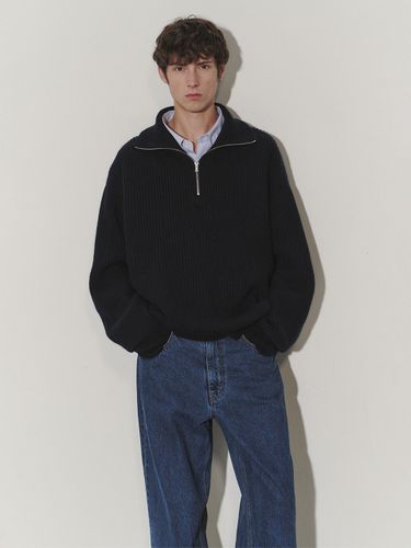 Half Zip-Up Ribbed Wool Sweater _ - Dunst for MEN - Modalova