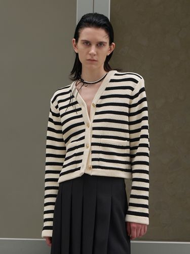 Stripe Structured V-neck Knit Jacket - Atelier Nain - Modalova