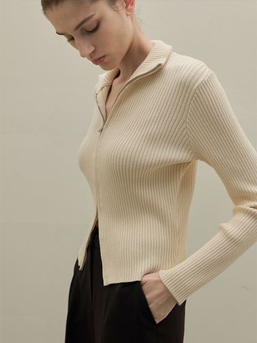 High Neck Zip Rib Knit Cardigan_3 Colors - Atelier Nain - Modalova