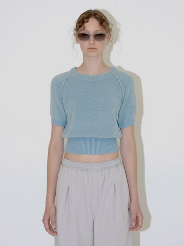 Pluffy Short-Sleeve Knit Top - Blue - DIAGONAL - Modalova