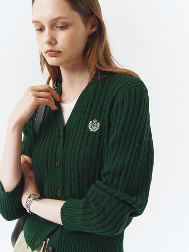 Crest Logo Cable Cardigan_Green - Dunst for WOMEN - Modalova