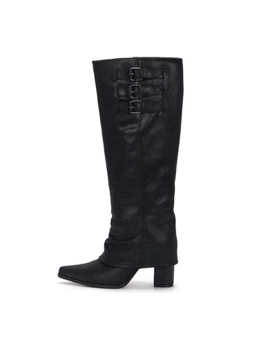 Buckle Layered Leather Long Boots - Matin Kim - Modalova