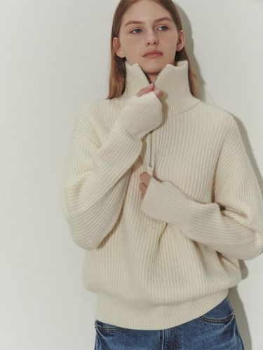 Unisex Half Zip-up Ribbed Wool Sweater - Dunst for WOMEN - Modalova