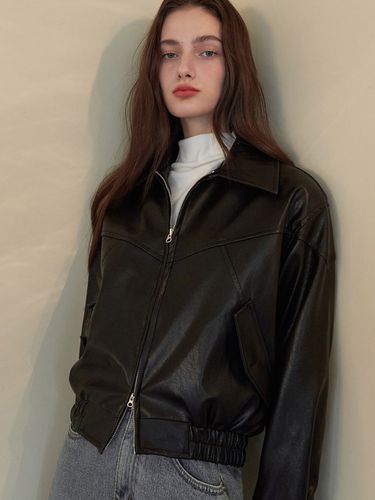 Collar Leather Jacket (Black) - EIGHT DAYS A WEEK - Modalova