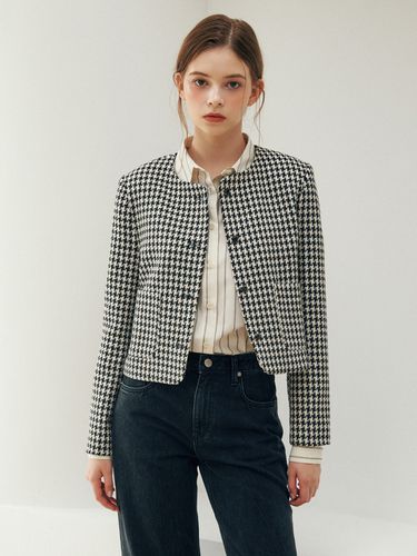 Houndstooth Tweed Jacket (Black) - ouel - Modalova