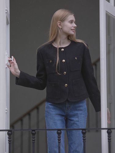 Jane Tweed Goldish Jacket (Black) - NONLOCAL - Modalova