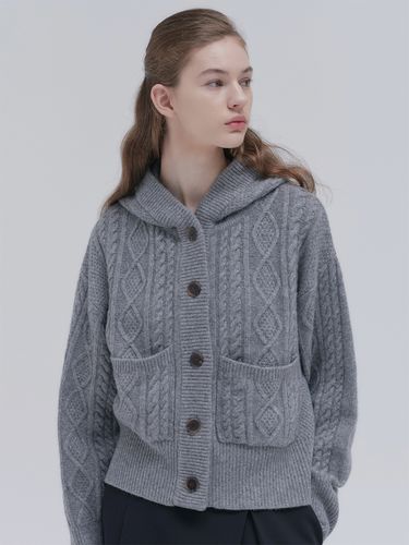 Cable Hoodie Cardigan_Melange Grey - NILBY P - Modalova