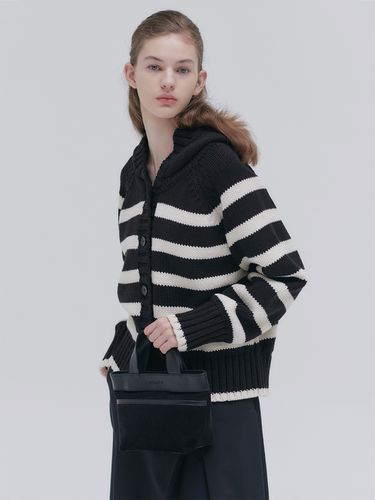 Cable Hoodie Stripe Cardigan_Black Stripe - NILBY P - Modalova