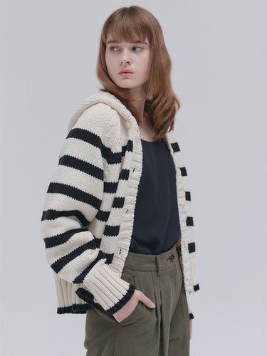 Cable Hoodie Stripe Cardigan - NILBY P - Modalova