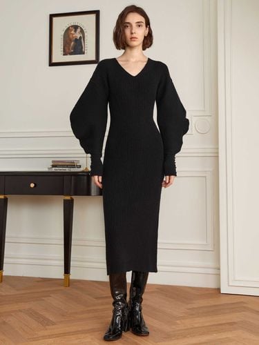 YY_Lantern Sleeve Slim Knit Dress - yyiam - Modalova