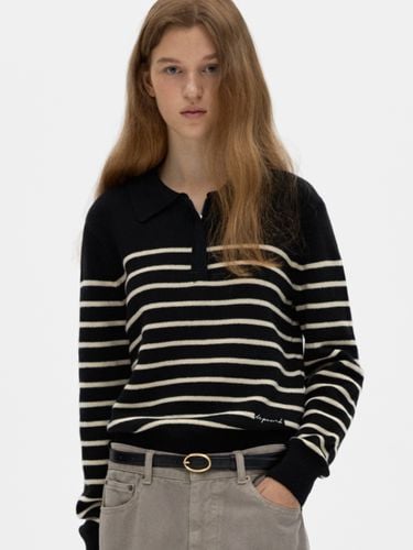 Stripe Collar Pullover Top - Black - DEPOUND - Modalova