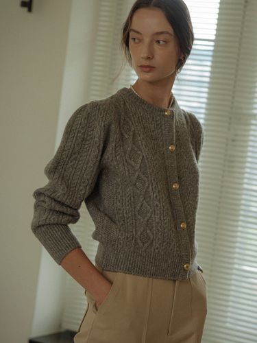 Paisley Puff Cable Round-Neck Cardigan - TILLIDIE - Modalova