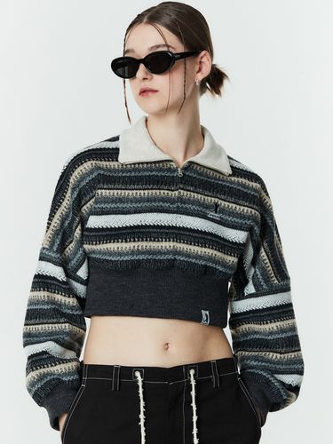 Woman Knit Stripe Crop Half Zip-up [] - COQUET - Modalova