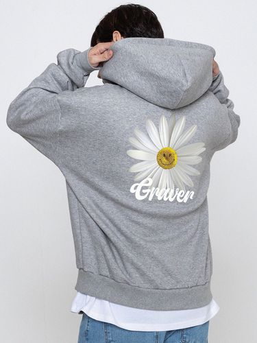 UNISEX]Back Daisy Flower Smile Hoodie Zip Up_Grey - GRAVER - Modalova