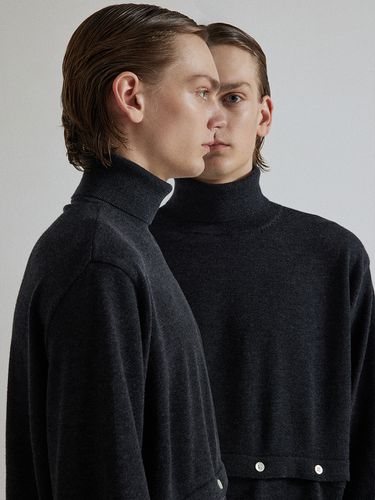 Merino Wool Slit Button Turtleneck Sweater _C.Gray - whatever we want - Modalova