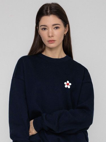 UNISEX] Flower Heart Logo Smile Sweatshirt_Navy - GRAVER - Modalova