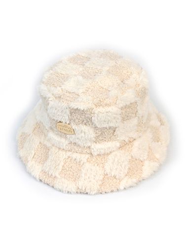 Checkerboard Pattern Fur Bucket Hat - Universal chemistry - Modalova