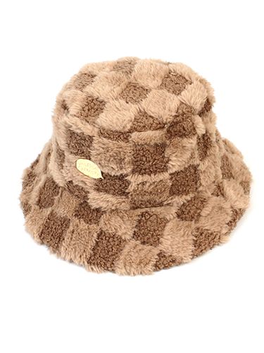 Checkerboard Pattern Fur Bucket Hat - Universal chemistry - Modalova