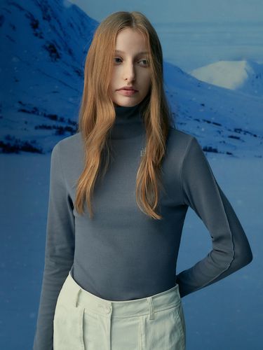 Logo Embroidered Turtleneck Top_Blue Gray - RE RHEE - Modalova