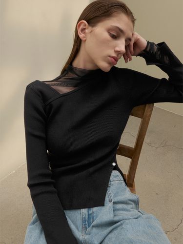 Asymmetric Cut-out Slim Long Knit - Atelier Nain - Modalova