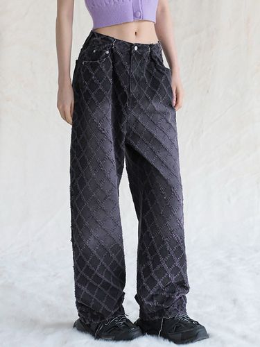 Buckle Wide Denim Pants Quilting_Dusty Black - AVANDRESS - Modalova