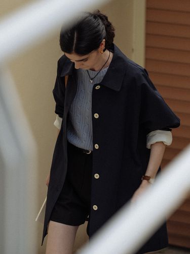 Stitch Raglan Trench Coat - Navy - TILLIDIE - Modalova