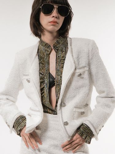 Chain Embellished Tweed Jacket_White - UNTAGE - Modalova