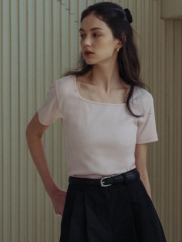 Square Ribbed Cotton T-shirt_Pink - TILLIDIE - Modalova