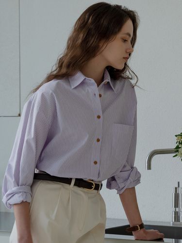 Button Point Stripe Shirt_Purple - TILLIDIE - Modalova