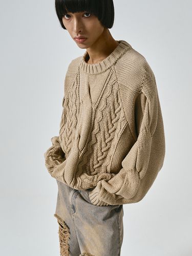 Heavy Multi Cable Oversized Sweater_Beige - NOIRER - Modalova