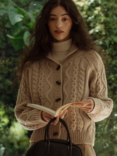 Lambswool Toggle Cardigan_Beige - TILLIDIE - Modalova