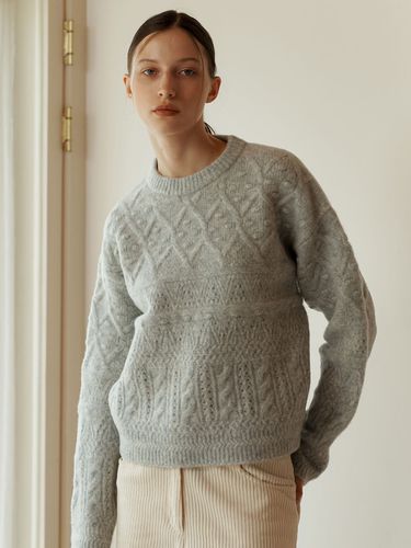 Multi-Cable Round Pullover_Melange Blue - a.t.corner - Modalova