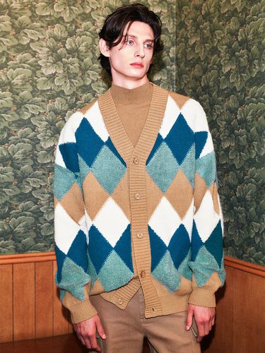 Boucle Argyle Pattern Cardigan - GENERAL IDEA - Modalova