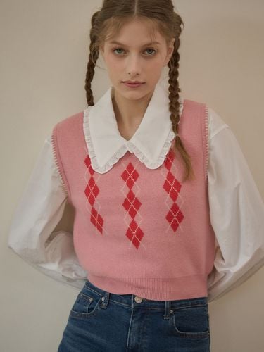 Eze Argyle Vest (Pink) - vanone atelier - Modalova