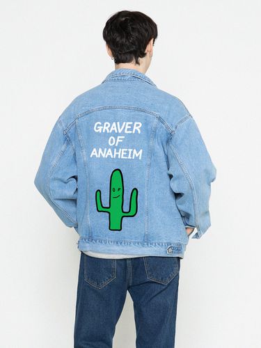 Big Cactus Drawing Oversized Denim Jacket Blue - GRAVER - Modalova