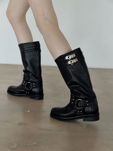 Biker Boots_Wrinkle Black - BLANC TOE - Modalova