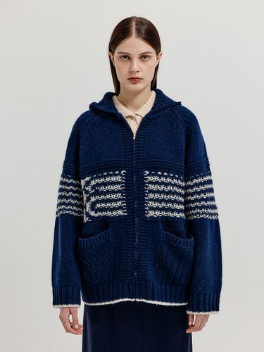 Xesle Jacquard Zip Cardigan - Navy - EENK - Modalova