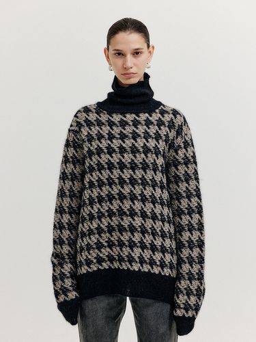 Houndstooth Check Knit Top - Black - EENK - Modalova