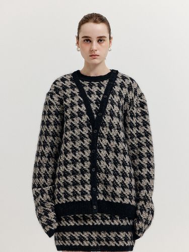 Houndstooth Check Knit Cardigan - EENK - Modalova