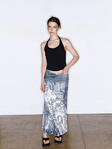 Denim Collage Long Skirt_Black Print - ASURA - Modalova