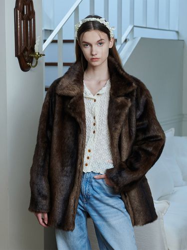 Faux Fur Coat - Dark Brown - EYEYE - Modalova