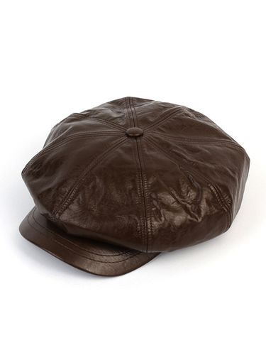 Leather Belted Newsboy Cap - Brown - Universal chemistry - Modalova