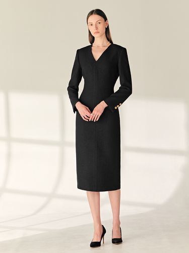 Marin V-neck H-line Tweed Wool Long Dress () - BAU by Bride And You - Modalova