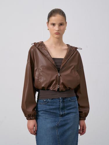 Leather Crop Hoodie - RENEJ - Modalova