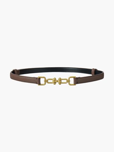 Adjustable Gold Clasp Leather Belt_Brown - KUME - Modalova