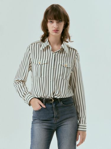 Epaulet Stripe Silky Shirt - SILN - Modalova